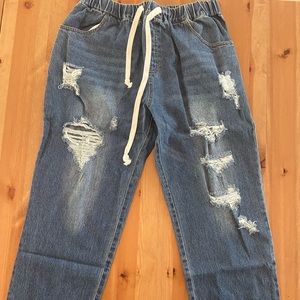 Drawstring Blue Jean Pants